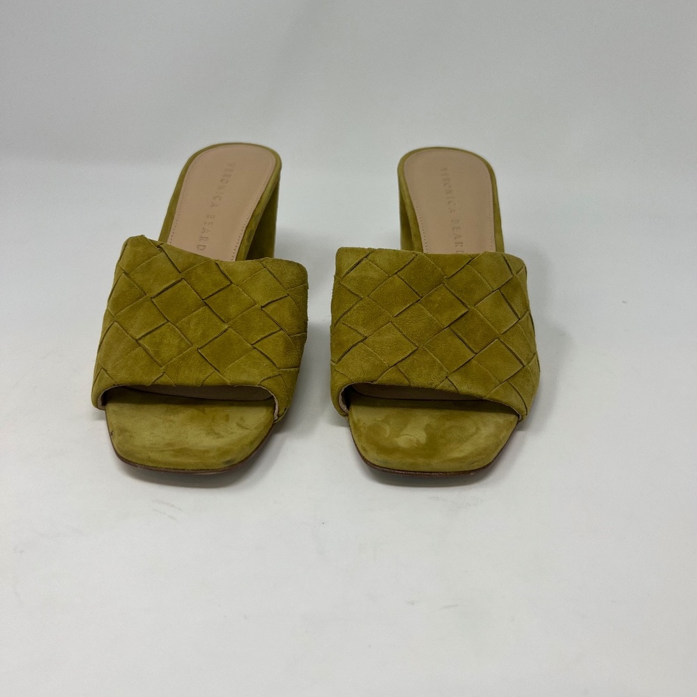 Veronica Beard Women’s Slide On Green Mule Heels Shoes Size 7 Modern Minimalist